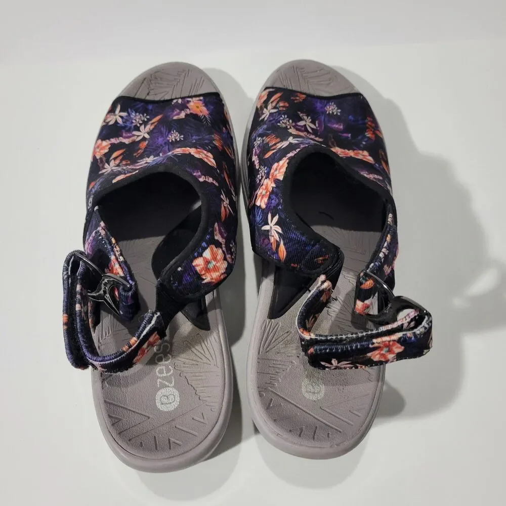 Bzees Womens Floral Wedge Platform Sandals Blue Sz 10W
